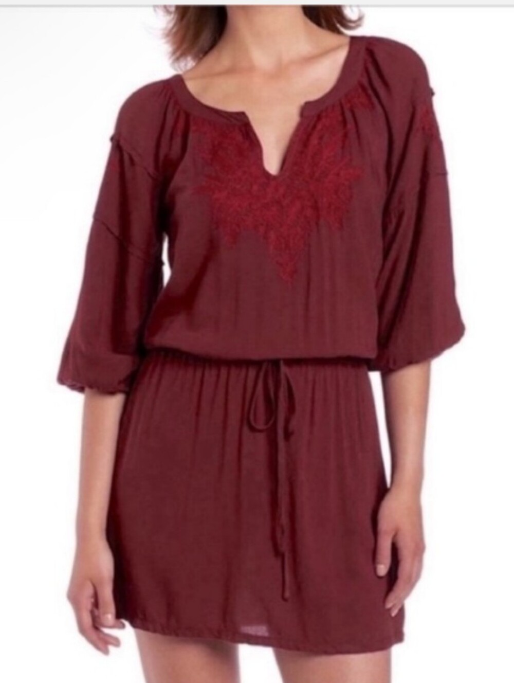 Lucky Brand Laszlo Burgundy Embroidered Dress